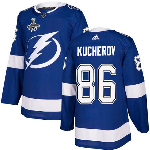 Cheap Men Adidas Tampa Bay Lightning 86 Nikita Kucherov Blue Home Authentic 2020 Stanley Cup Champions Stitched NHL Jersey